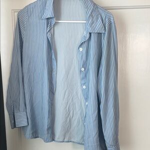 Blue and White Striped Button-Up Shirt